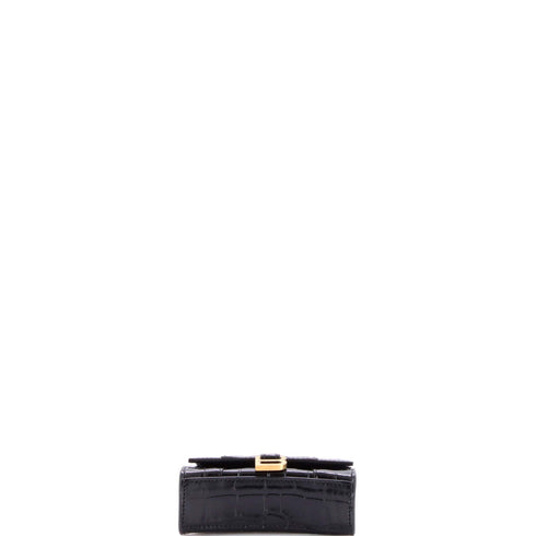 Hourglass Chain Top Handle Bag Crocodile Embossed Leather Mini