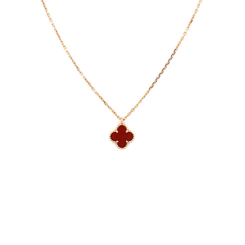 Sweet Alhambra Pendant Necklace 18K Rose Gold and Carnelian