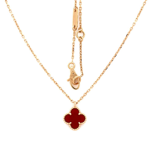Sweet Alhambra Pendant Necklace 18K Rose Gold and Carnelian