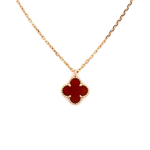 Sweet Alhambra Pendant Necklace 18K Rose Gold and Carnelian