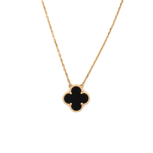 Vintage Alhambra Pendant Necklace 18K Yellow Gold and Onyx