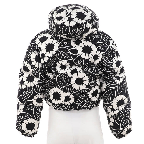 Women's Triangle Logo Hooded Puffer Jacket Printed Quilted Polyamide with Down