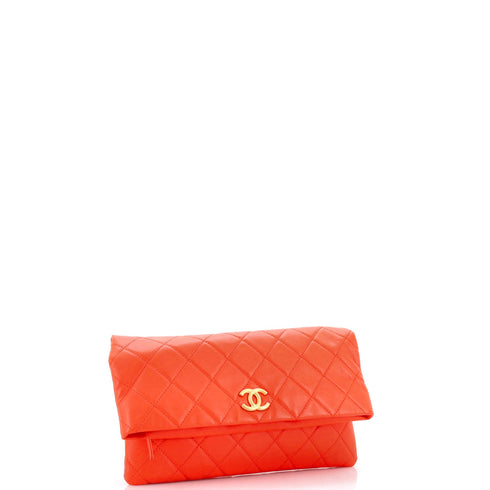 CC Foldover Clutch Quilted Lambskin Large