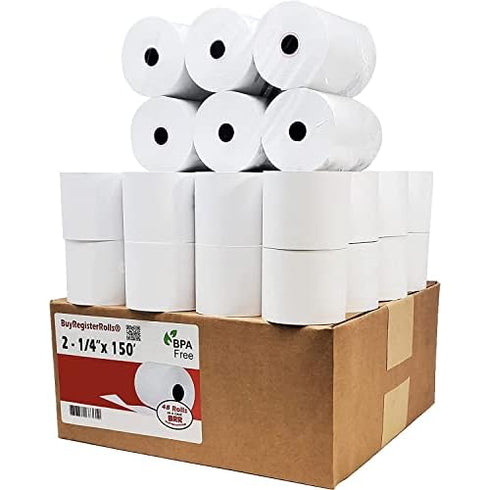 (50 Rolls) 2 1/4 x 150 ft White Adding Machine Tape Paper Rolls Premium One Ply Register/Adding Machine/Calculator Paper Rolls Printing Calculator 10 Key