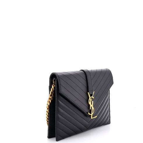 Classic Monogram Envelope Chain Bag Matelasse Chevron Leather Medium