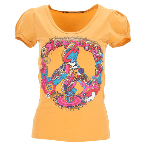 Women's Love Moschino Graphic Print Puffed Sleeve T-Shirt in Yellow Cotton