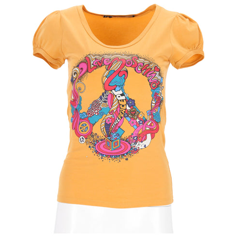 Women's Love Moschino Graphic Print Puffed Sleeve T-Shirt in Yellow Cotton