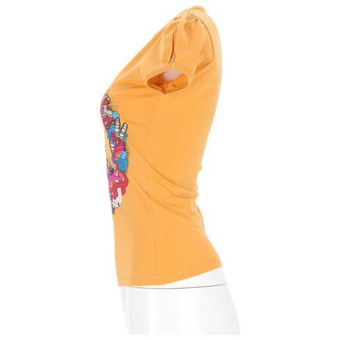 Women's Love Moschino Graphic Print Puffed Sleeve T-Shirt in Yellow Cotton