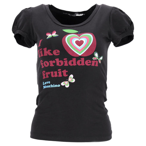 Women's Love Moschino Graphic Print Puffed Sleeve T-Shirt in Black Cotton