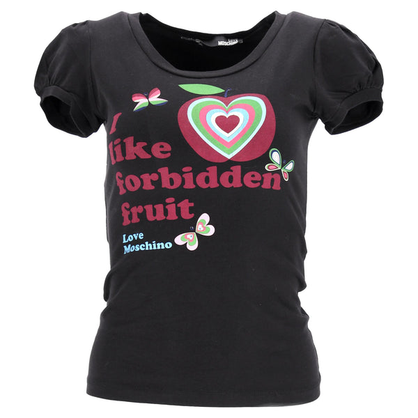 Women's Love Moschino Graphic Print Puffed Sleeve T-Shirt in Black Cotton