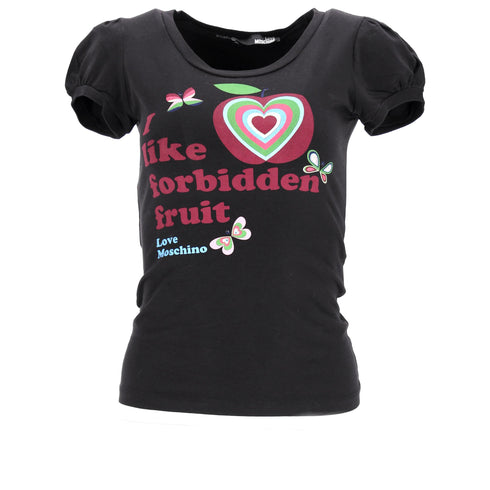 Women's Love Moschino Graphic Print Puffed Sleeve T-Shirt in Black Cotton