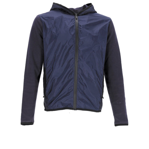 Men's Prada Zipped Hoodie in Navy Blue Cotton and Nylon