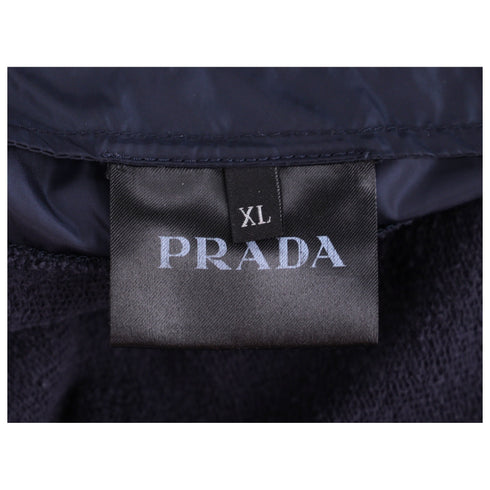 Men's Prada Zipped Hoodie in Navy Blue Cotton and Nylon