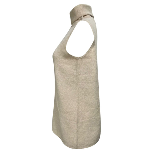 Women's The Row Knitted Turtleneck Sleeveless Sweater in Beige Cashmere