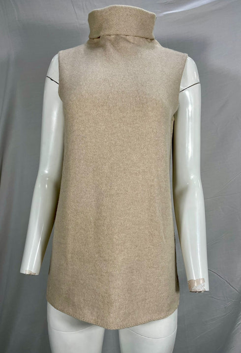 Women's The Row Knitted Turtleneck Sleeveless Sweater in Beige Cashmere