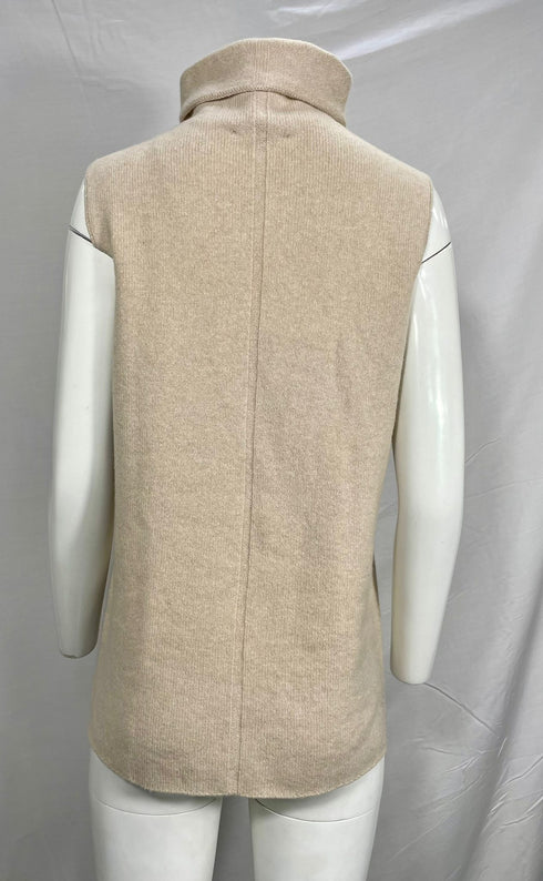 Women's The Row Knitted Turtleneck Sleeveless Sweater in Beige Cashmere