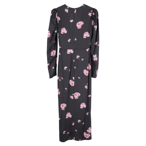 Women's Reformation Floral Print Long Sleeve Midi Dress in Black Silk