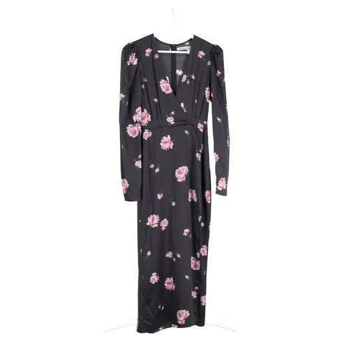 Women's Reformation Floral Print Long Sleeve Midi Dress in Black Silk