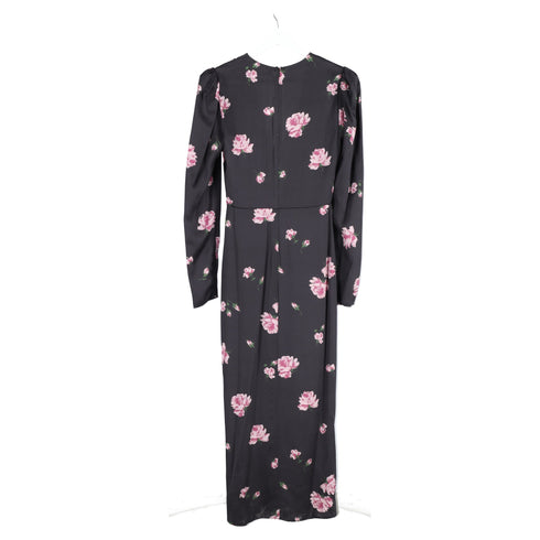Women's Reformation Floral Print Long Sleeve Midi Dress in Black Silk