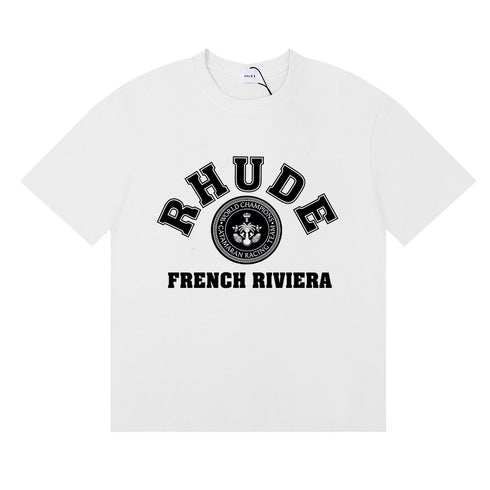 Rhude T-shirts French Cote d'Azur Printed Cotton Casual Short Sleeves Men and Women
