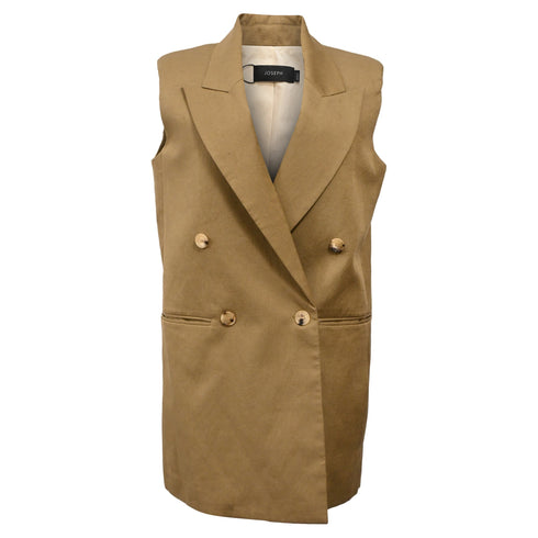 Women's Joseph Double-Breasted Sleeveless Vest in Brown Linen