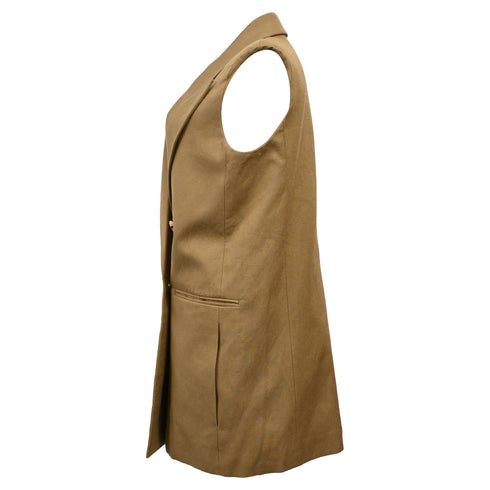 Women's Joseph Double-Breasted Sleeveless Vest in Brown Linen