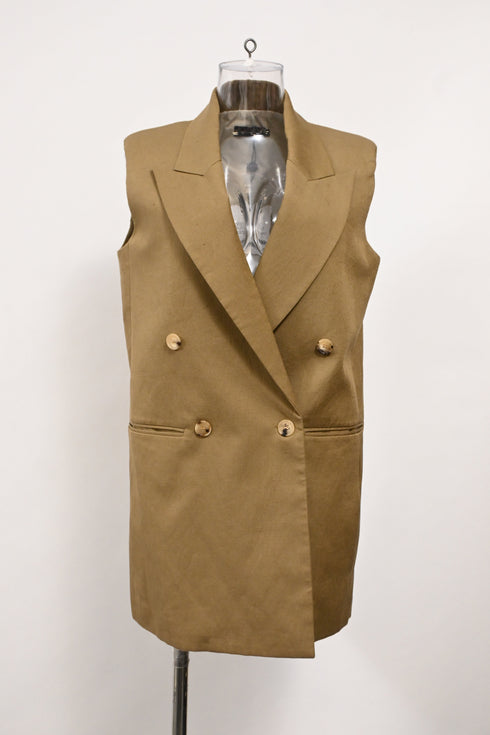 Women's Joseph Double-Breasted Sleeveless Vest in Brown Linen
