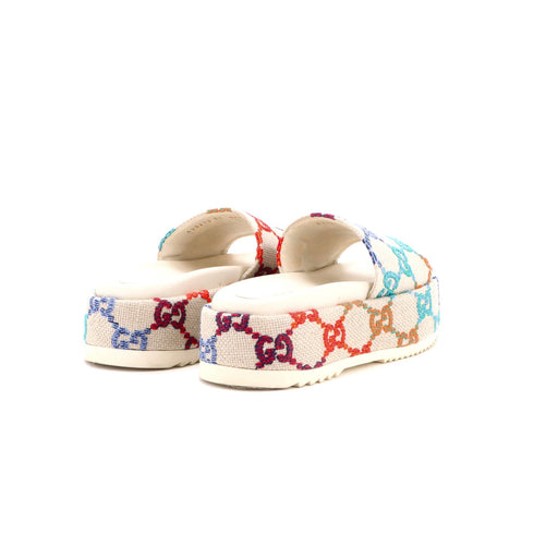 Women's Angelina Platform Slide Sandals Multicolor GG Linen