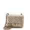 Square Classic Single Flap Bag Chevron Crumpled Metallic Patent Mini