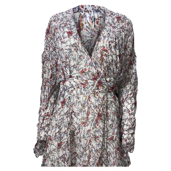 Women's Iro Floral Print Wrap Dress in Multicolor Rayon