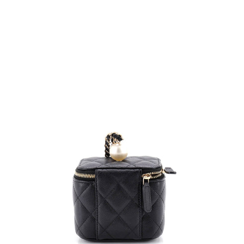 Classic Pearl Vanity Case with Chain Quilted Caviar Mini