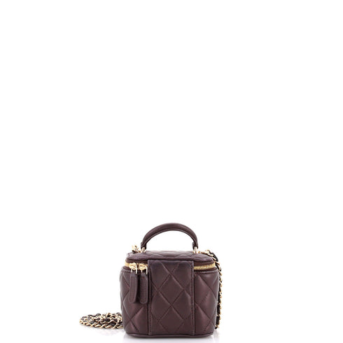 Classic Top Handle Vanity Case with Chain Quilted Lambskin Mini