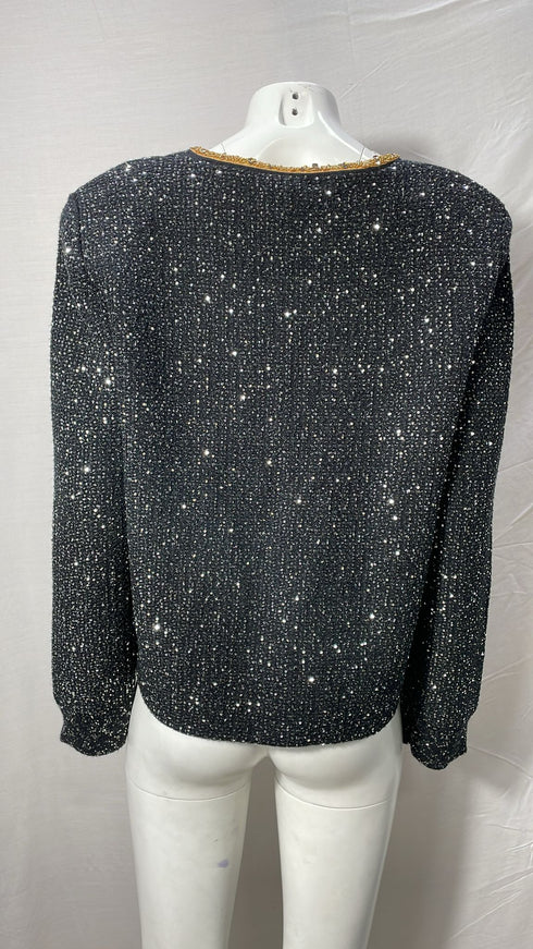 Women's Self-Portrait Embellished Single-Breasted Tweed Jacket in Black Polyester