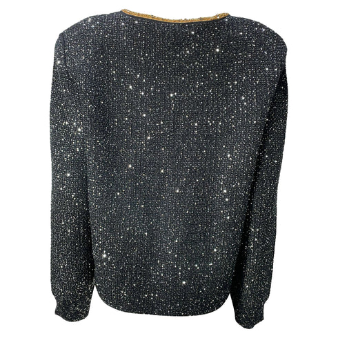 Women's Self-Portrait Embellished Single-Breasted Tweed Jacket in Black Polyester