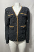 Women's Self-Portrait Embellished Single-Breasted Tweed Jacket in Black Polyester