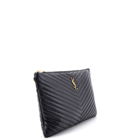 Classic Monogram Wristlet Pouch Matelasse Chevron Leather Large