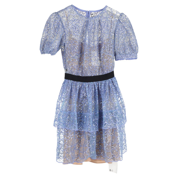 Women's Self-Portrait Sequined Lace Mini Dress in Blue Polyester