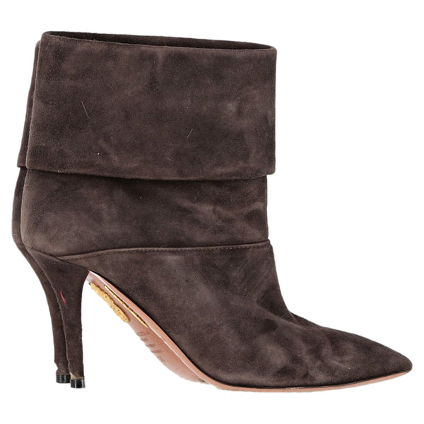 Women's Aquazzura Folded Ankle Heeled Boots in Brown Suede