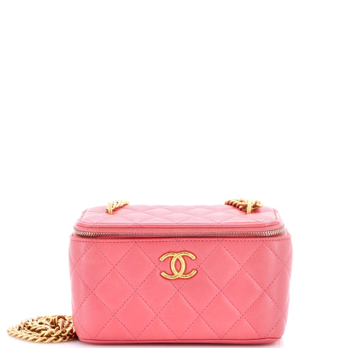 All Slide Long Vanity Case with Chain Quilted Lambskin Small