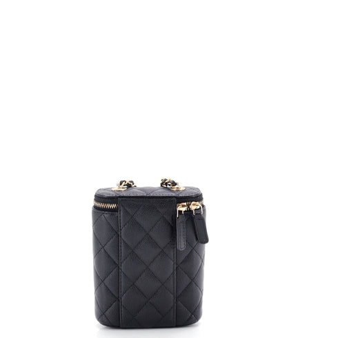 Vertical Classic Vanity Case with Chain Quilted Caviar Small