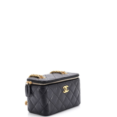 Coco Enamel Strap Vanity Case with Chain Quilted Lambskin Small