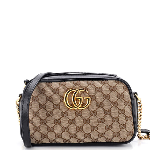 GG Marmont Shoulder Bag Diagonal Quilted GG Canvas with Leather Small