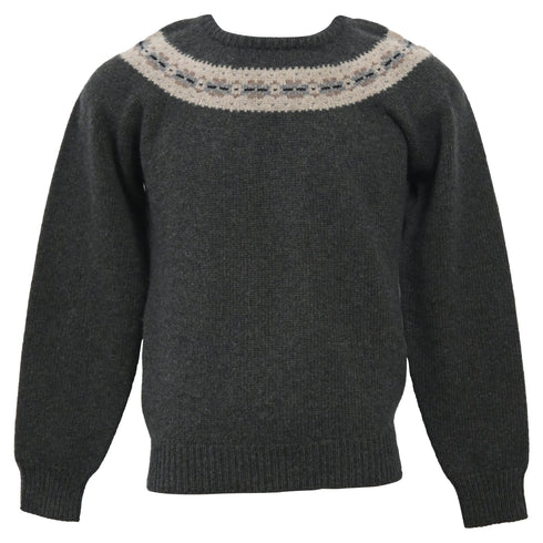 Men's Jil Sander Knitted Chest Pattern Detail Crewneck Sweater in Grey Wool