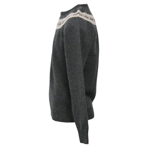 Men's Jil Sander Knitted Chest Pattern Detail Crewneck Sweater in Grey Wool