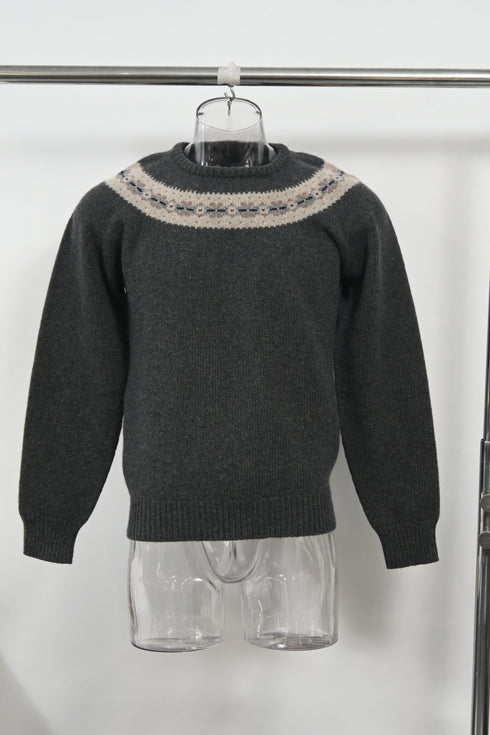 Men's Jil Sander Knitted Chest Pattern Detail Crewneck Sweater in Grey Wool