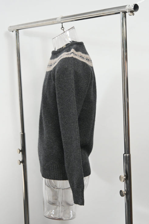 Men's Jil Sander Knitted Chest Pattern Detail Crewneck Sweater in Grey Wool