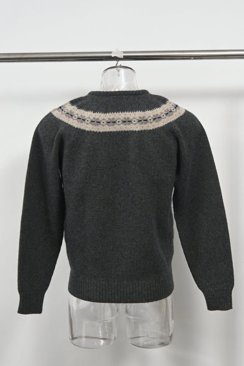 Men's Jil Sander Knitted Chest Pattern Detail Crewneck Sweater in Grey Wool