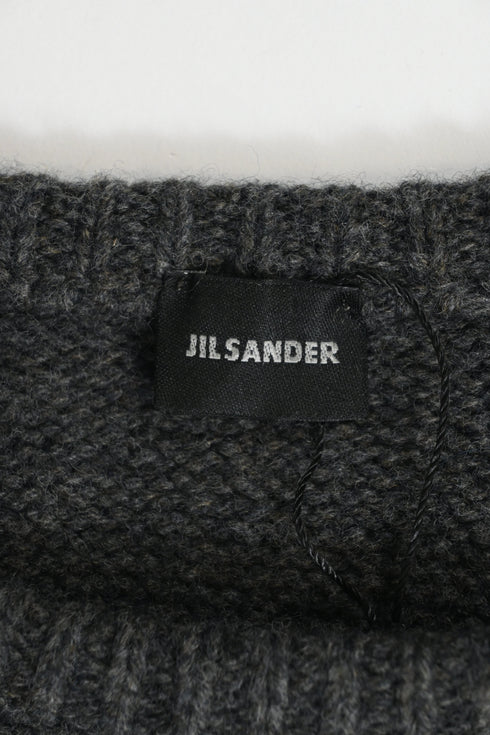 Men's Jil Sander Knitted Chest Pattern Detail Crewneck Sweater in Grey Wool