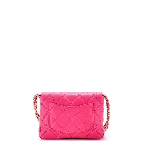 Twist Your Buttons Flap Bag Quilted Caviar Small