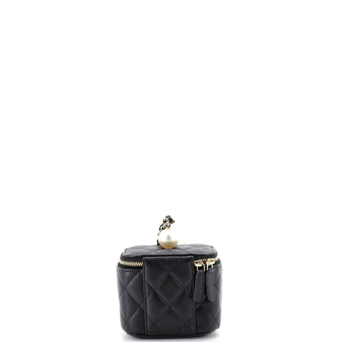 Classic Pearl Vanity Case with Chain Quilted Caviar Mini